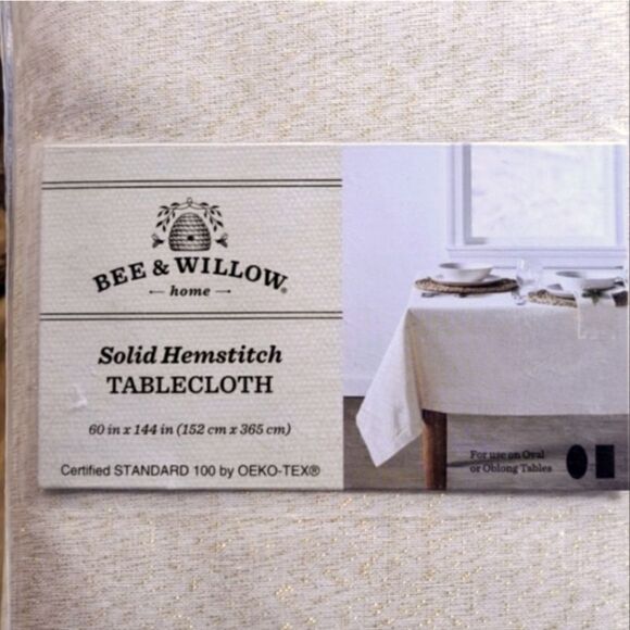 CLEARANCE*****Bee & Willow Tablecloth Solid Hemstitch in Vanilla Ice Gold - Picture 1 of 14